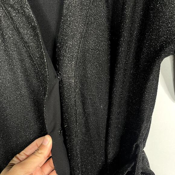 FRNCH Womens Small Black Alex Metallic Jumpsuit Tie Waist Faux Wrap Short Sleeve - Picture 8 of 13